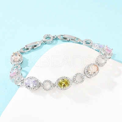 Platinum Tone Brass Micro Pave Cubic Zirconia Tennis Bracelets BJEW-B160-14P-1
