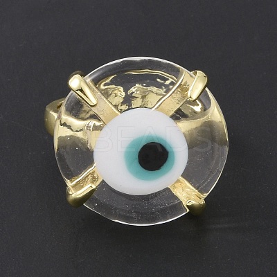Lampwork Evil Eye Open Cuff Ring RJEW-C051-01G-09-1