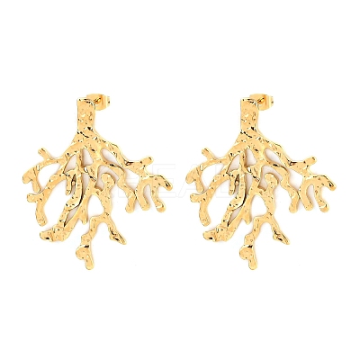 304 Stainless Steel Coral Stud Earrings EJEW-I320-09G-1