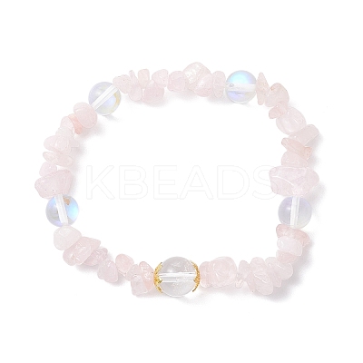 3Pcs Natural Quartz Crystal & Rose Quartz & Amethyst & Malaysia Jade & Synthetic Moonstone Beaded Stretch Bracelets for Women BJEW-JB12305-1