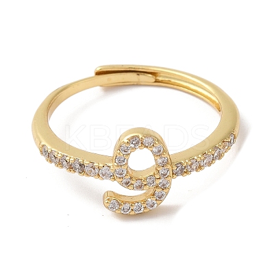 Rack Plating Brass Cubic Zirconia Arabic Letters Adjustable Rings for Women RJEW-S407-10G-05-1