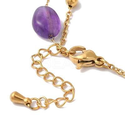 Nuggets Natural Amethyst & Imitation Pearl Multi-Strand Bracelets BJEW-P326-02A-G-1