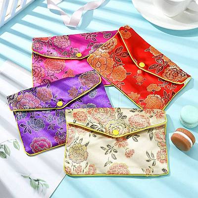 Rectangle Floral Embroidery Cloth Zipper Pouches ABAG-YW0001-03D-1