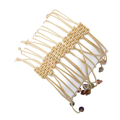 Heart Natural Gemstone Round Beads Braided Nylon Thread Bracelets for Women BJEW-MZ00166-1