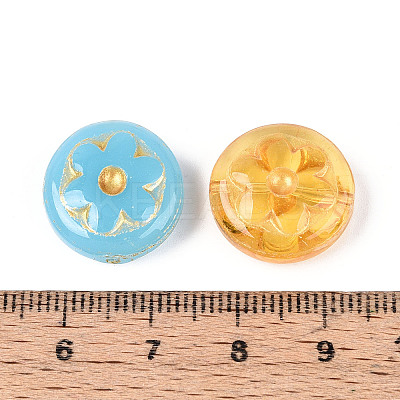 Flat Round with Flower Glass Beads GLAA-T025-59M-1