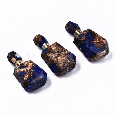 Assembled Synthetic Bronzite and Lapis Lazuli Openable Perfume Bottle Pendants G-S366-059A-1