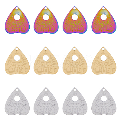 12Pcs 3 Colors 304 Stainless Steel Pendants STAS-DC0014-40-1