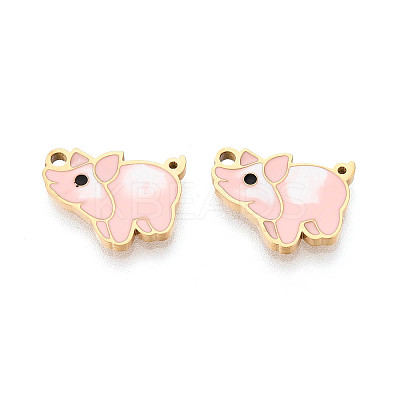 304 Stainless Steel & Enamel Pig Pendants STAS-T073-18G-1