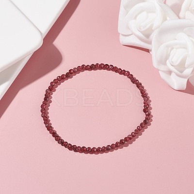 3mm Natural Garnet Beads Stretch Bracelet for Girl Women BJEW-JB07284-03-1