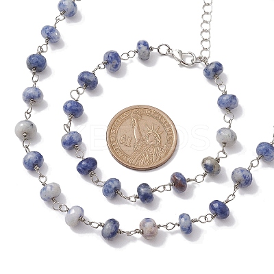Rondelle Natural Blue Spot Jasper Links Bracelets & Necklaces Sets SJEW-JS01295-03-1