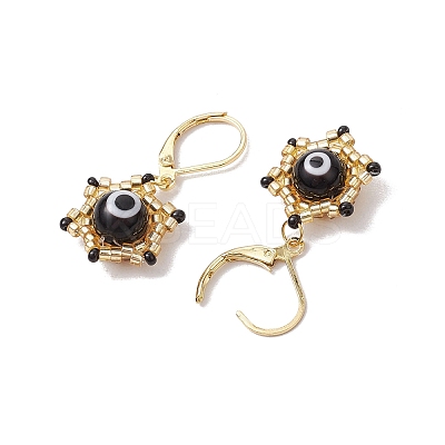 Star of David Evil Eye Handmade Glass Seed Beads with Lampwork Hoop Earrings EJEW-MZ00389-1