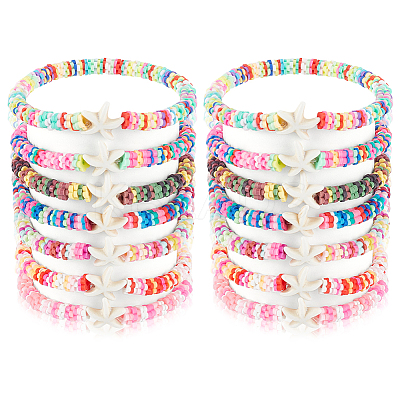 14Pcs 7 Colors Handmade Plum Polymer Clay Beads Stretch Bracelets BJEW-BC00001-1