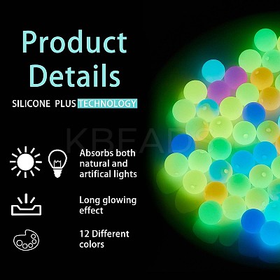 120Pcs Silicone Beads 12mm Fluorescent Silicone Beads for Keychain Making JX328A-1