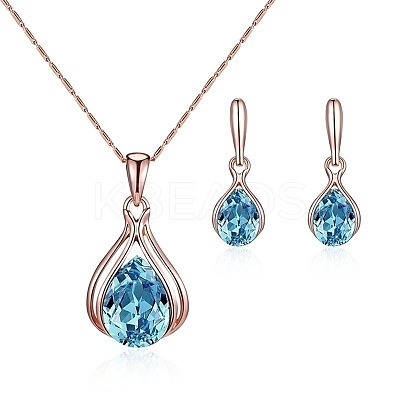 Teardrop Alloy Glass Pendant Necklaces & Stud Dangle Earrings Sets for Women WGD12E0-02-1