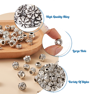 100Pcs 10 Style Tibetan Style Alloy European Beads TIBEB-MP0001-01-1