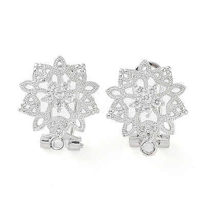 Hollow Flower Brass Micro Pave Cubic Zirconia Stud Earrings Finding KK-E083-14P-1