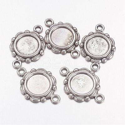 Antique Silver Alloy Tibetan Style Cabochon Connector Settings X-TIBEP-0578-S-FF-1