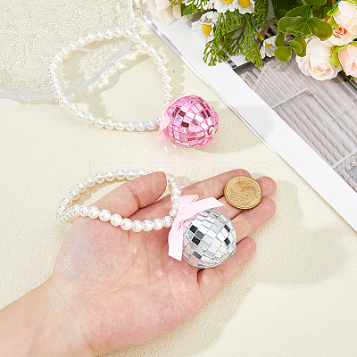 2Pcs 2 Colors Glass Ball & Plastic Imitation Pearl Pendant Decoration HJEW-DC0001-22-1