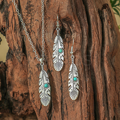 Bohemian Ethnic Style Zinc Alloy & Synthetic Turquoise Pendant Necklaces & Dangle Earrings Sets WG7E01E-08-1