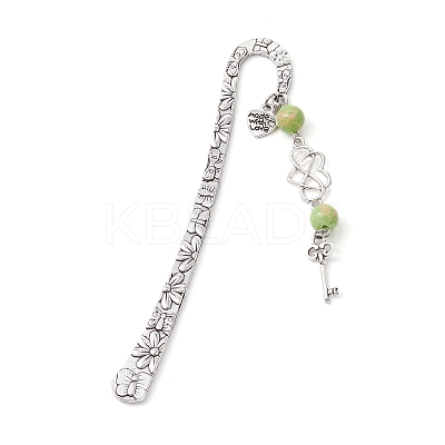 Mother's Day Key & Infinity Love Heart Pendant Bookmark with Natural Mashan Jade AJEW-JK00259-05-1