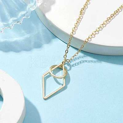 Brass Round with Rhombus Pendant Necklace NJEW-JN04698-1