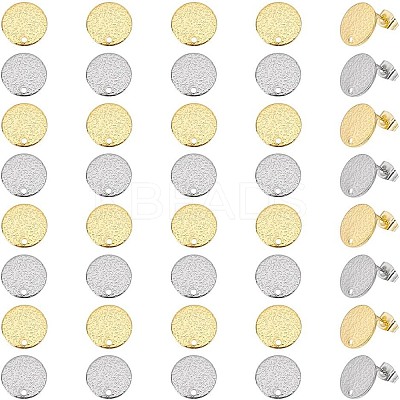 40Pcs 2 Colors 201 Stainless Steel Flat Round Stud Earring Findings STAS-UN0060-71-1