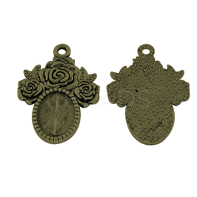 Tibetan Style Alloy Pendant Cabochon Settings TIBEP-5199-AB-FF-1