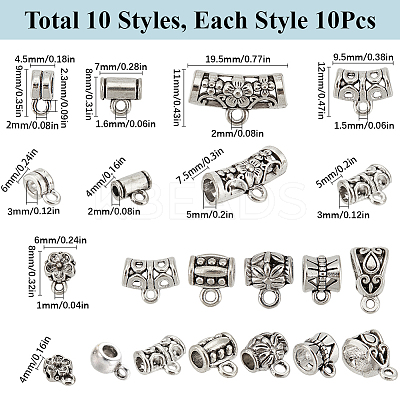 100Pcs 10 Styles Tibetan Style Alloy Hangers Links TIBE-SC0002-19-1
