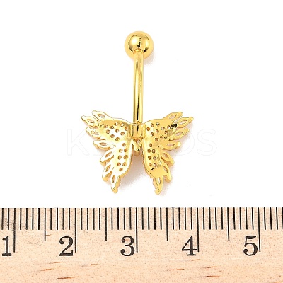 Brass Pave Clear Cubic Zirconia Curved Barbell Butterfly Belly Rings LS-AJEW-L099-01A-G-1