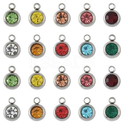 20Pcs 10 Colors 201 Stainless Steel Rhinestone Charms STAS-FS0002-05-1