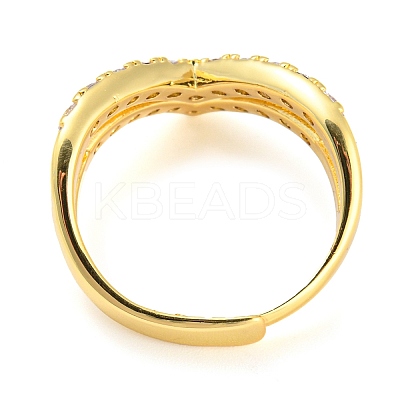 Brass Crown Adjustable Ring with Clear Cubic Zirconia RJEW-Q781-02G-1