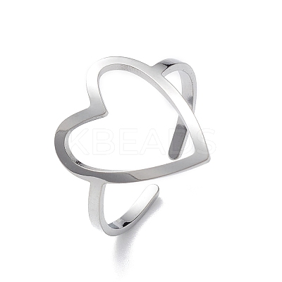 Non-Tarnish Hollow Out Heart 304 Stainless Steel Open Cuff Ring for Women LS-RJEW-E073-07P-1