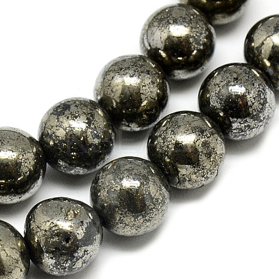 Natural Pyrite Beads Strands X-G-S265-03-6mm-1
