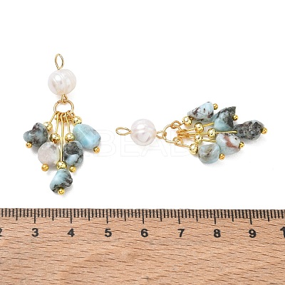 Natural Larimar & Natural Freshwater Pearl Tassel Pendants PALLOY-JF06023-1