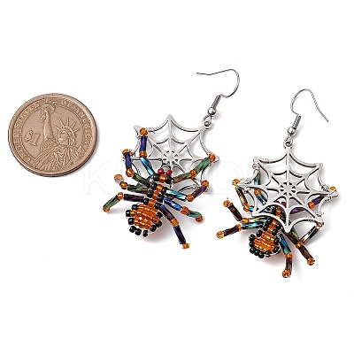 Halloween Braided Glass Seed Beads & 201 Stainless Steel Dangle Earrings EJEW-MZ00158-1