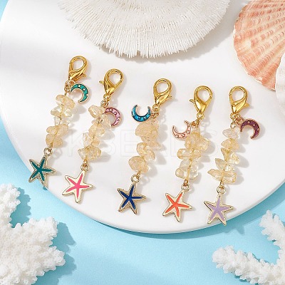 Starfish & Moon Alloy Enamel Pendants Decoraiton HJEW-JM01635-1