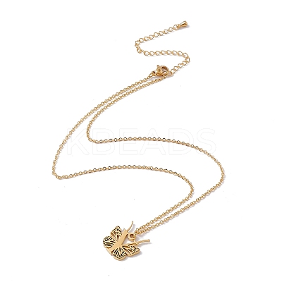 Initial Letter with Butterfly Pendant Necklace LS-NJEW-C026-01G-Y-1