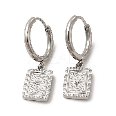Crystal Rhinestone Rectangle with Star Dangle Hoop Earrings EJEW-P219-18P-1