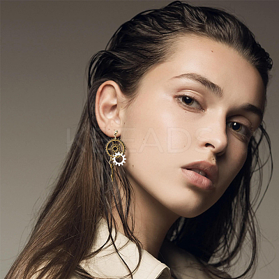 3 Set 3 Style Alloy Toothed Wheel Asymmetrical Earrings EJEW-FI0001-93-1