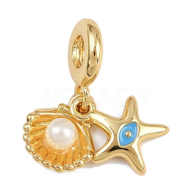 Brass Blue Enamel European Dangle Charms KK-N271-25G-1