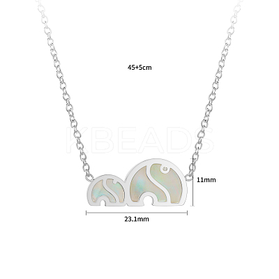 Non-Tarnish Fashionable 304 Stainless Steel Elephant Pendant Necklace with White Shell Inlay IB9971-1