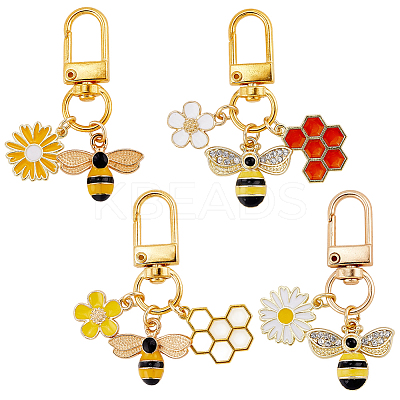 4Pcs Bees Alloy Enamel Pendant Decoration HJEW-SC00168-1