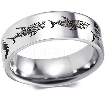 Shark Pattern 201 Stainless Steel Finger Rings FS-WG835B4-09-1