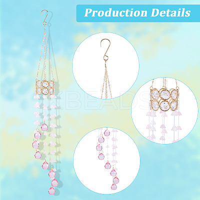 Flower Round Glass Beads Tassel Hanging Suncatchers for Window Garden Outdoor Decoration HJEW-WH20020-007B-1