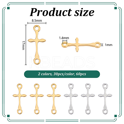 60Pcs 2 Colors 201 Stainless Steel Connector Charms STAS-UN0061-93-1