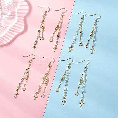 Cross 304 Stainless Steel Dangle Earrings EJEW-JE06779-1