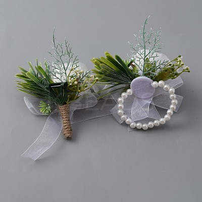 Silk Cloth Wrist Corsage & Brooch AJEW-WH0248-60-1
