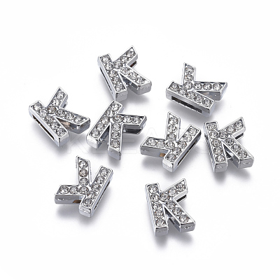 Alloy Initial Slide Charms with Grade A Rhinestones ALRI-R032-K-FF-1