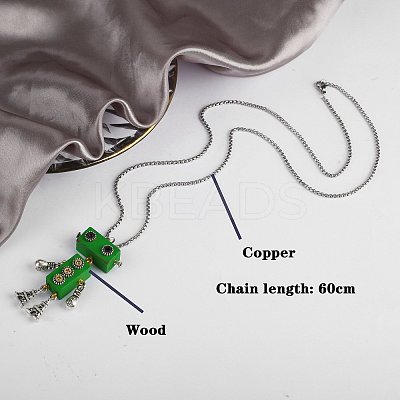 Alloy & Wood Robot Pendant Necklaces FS-WGB43E5-01-1