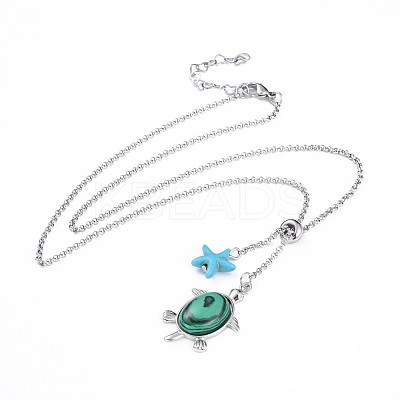 Tortoise Brass Synthetic Malachite Lariat Necklaces NJEW-JN02456-01-1
